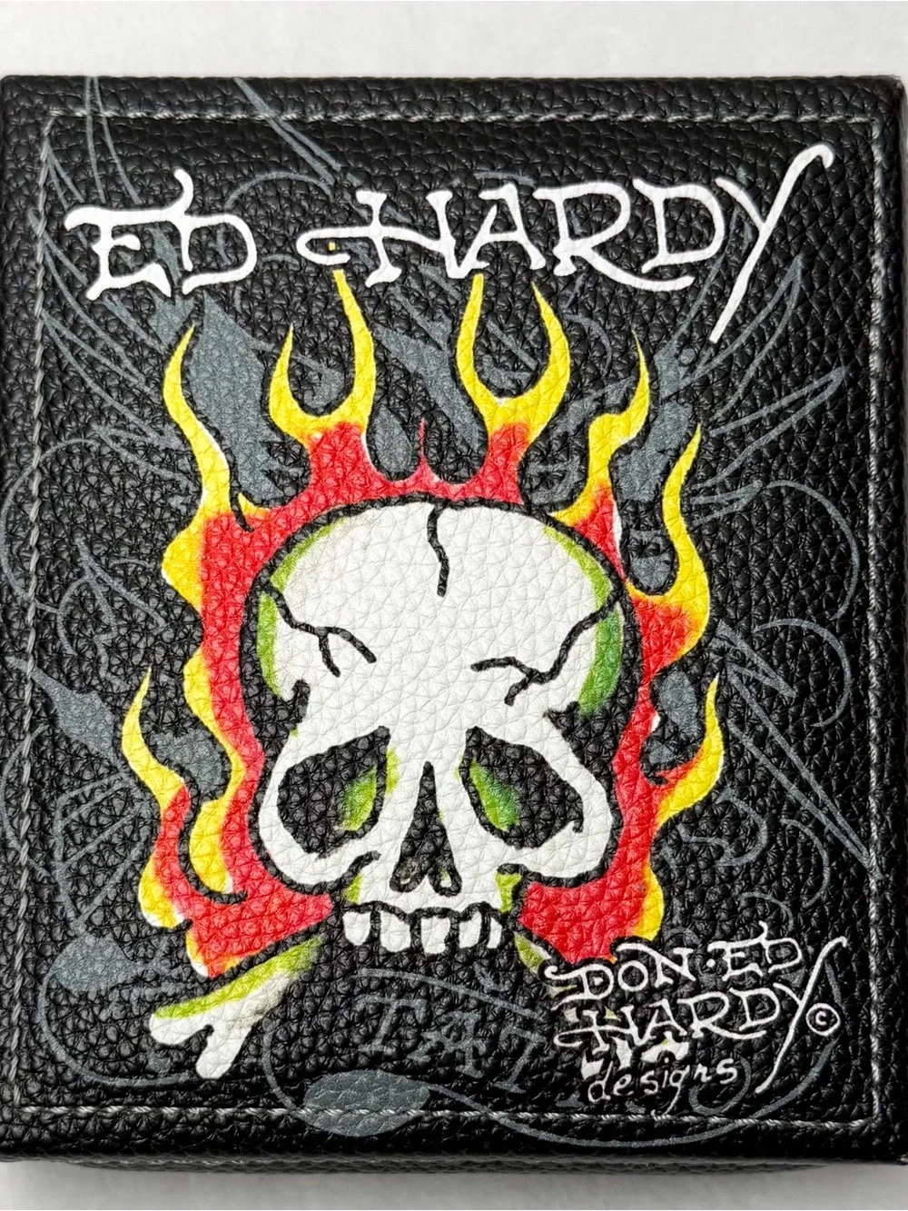 Ed Hardy Men’s Eagle Skull Bifold Wallet Valet Tray NIB Y2K Tattoo